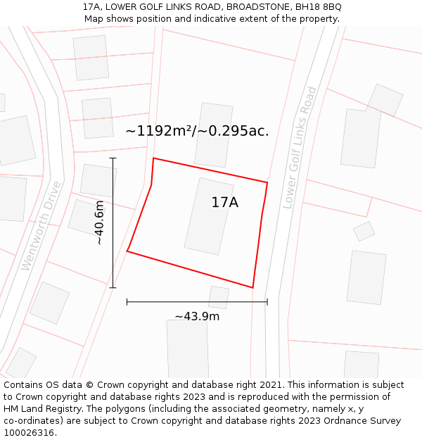 17A, LOWER GOLF LINKS ROAD, BROADSTONE, BH18 8BQ: Plot and title map