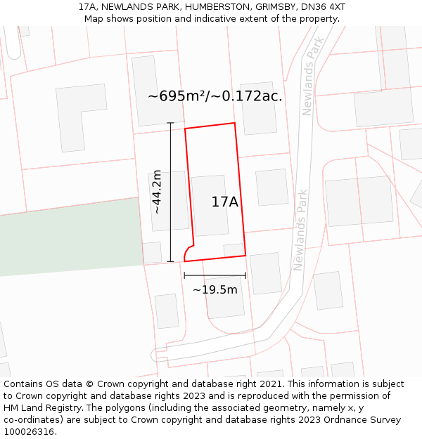 17A, NEWLANDS PARK, HUMBERSTON, GRIMSBY, DN36 4XT: Plot and title map