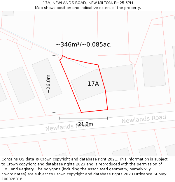 17A, NEWLANDS ROAD, NEW MILTON, BH25 6PH: Plot and title map