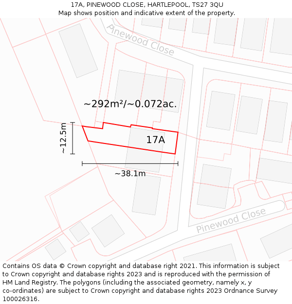 17A, PINEWOOD CLOSE, HARTLEPOOL, TS27 3QU: Plot and title map