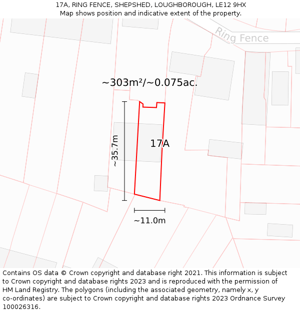 17A, RING FENCE, SHEPSHED, LOUGHBOROUGH, LE12 9HX: Plot and title map