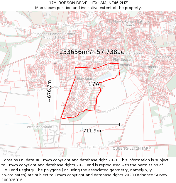 17A, ROBSON DRIVE, HEXHAM, NE46 2HZ: Plot and title map