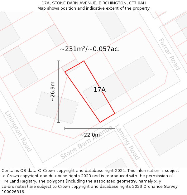 17A, STONE BARN AVENUE, BIRCHINGTON, CT7 0AH: Plot and title map