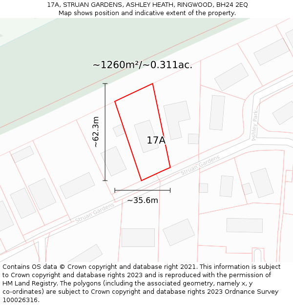 17A, STRUAN GARDENS, ASHLEY HEATH, RINGWOOD, BH24 2EQ: Plot and title map