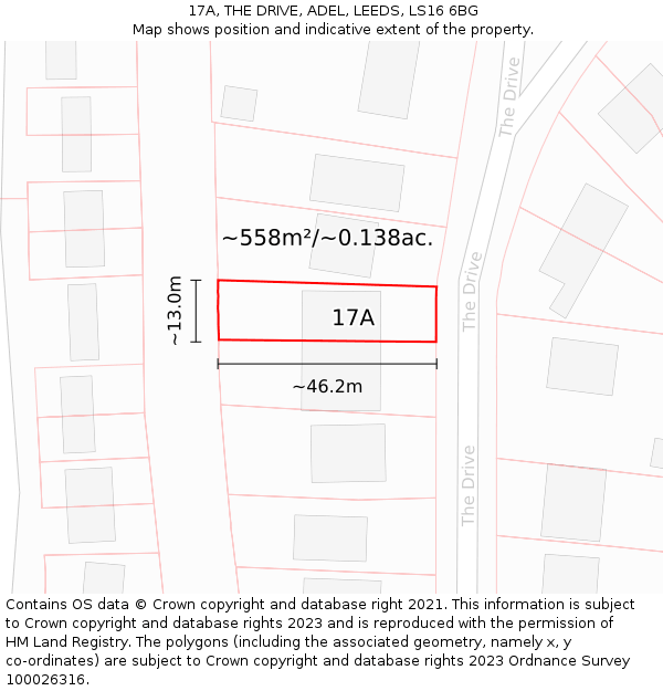 17A, THE DRIVE, ADEL, LEEDS, LS16 6BG: Plot and title map