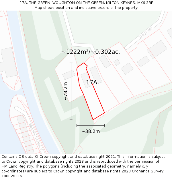 17A, THE GREEN, WOUGHTON ON THE GREEN, MILTON KEYNES, MK6 3BE: Plot and title map