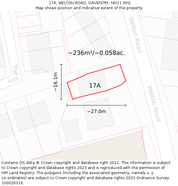 17A, WELTON ROAD, DAVENTRY, NN11 0PQ: Plot and title map