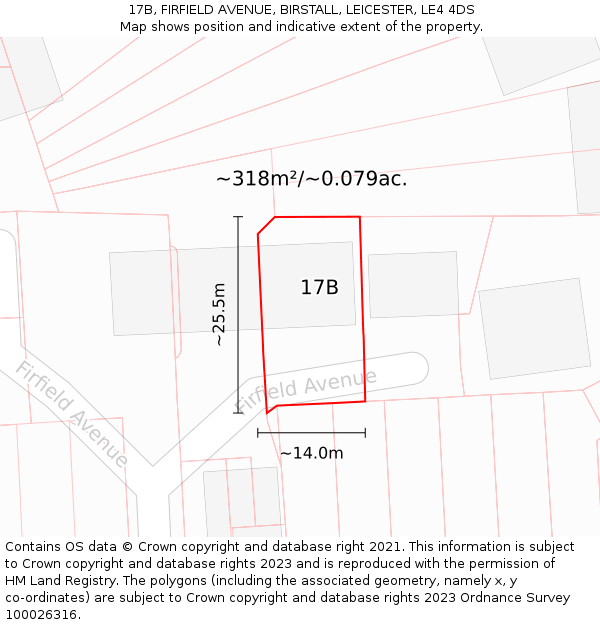 17B, FIRFIELD AVENUE, BIRSTALL, LEICESTER, LE4 4DS: Plot and title map