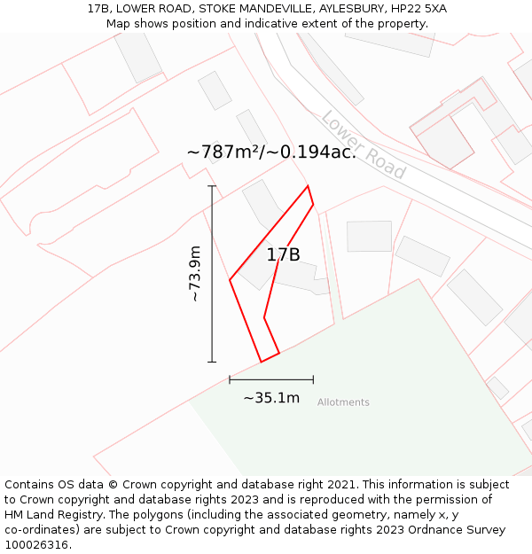 17B, LOWER ROAD, STOKE MANDEVILLE, AYLESBURY, HP22 5XA: Plot and title map