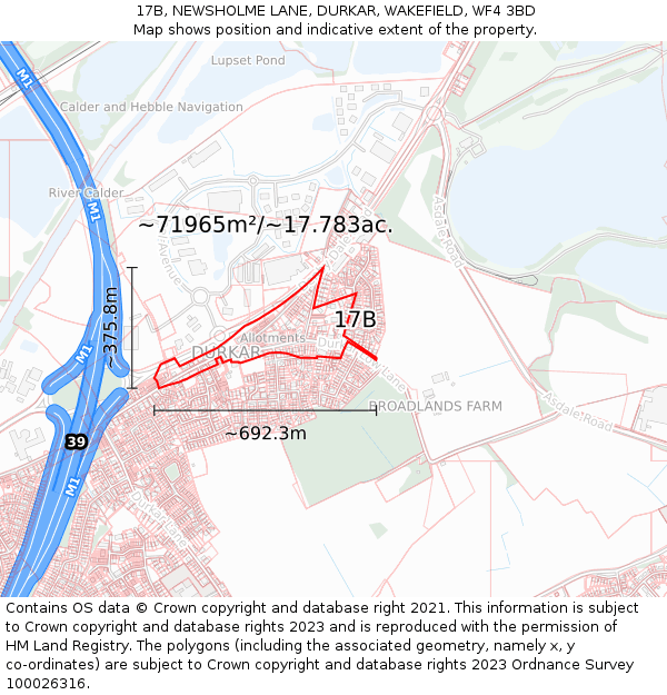 17B, NEWSHOLME LANE, DURKAR, WAKEFIELD, WF4 3BD: Plot and title map
