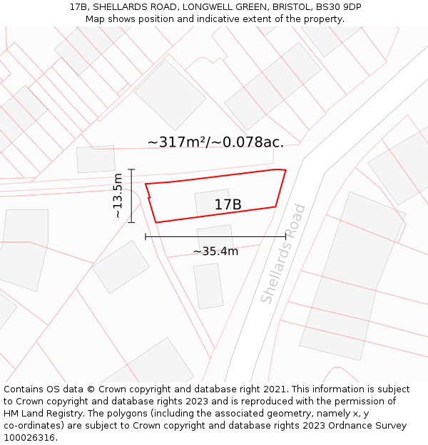 17B, SHELLARDS ROAD, LONGWELL GREEN, BRISTOL, BS30 9DP: Plot and title map