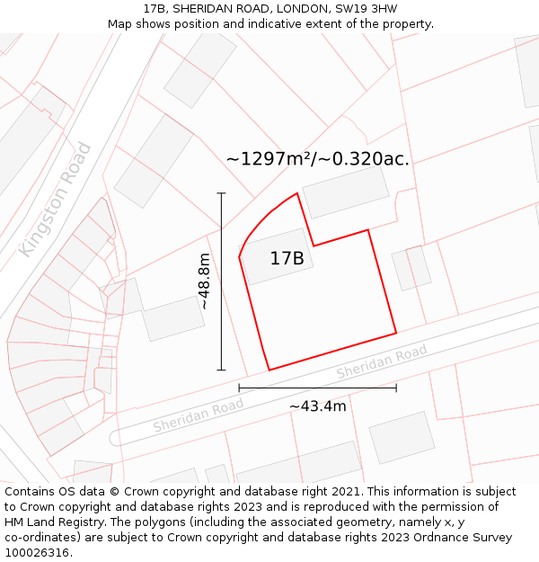 17B, SHERIDAN ROAD, LONDON, SW19 3HW: Plot and title map