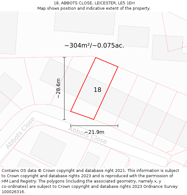 18, ABBOTS CLOSE, LEICESTER, LE5 1EH: Plot and title map