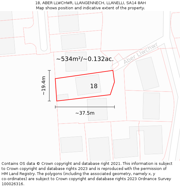 18, ABER LLWCHWR, LLANGENNECH, LLANELLI, SA14 8AH: Plot and title map