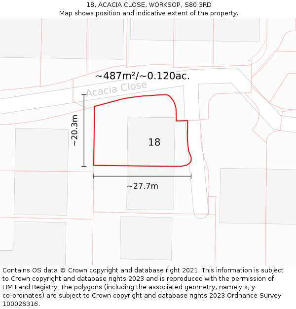 18, ACACIA CLOSE, WORKSOP, S80 3RD: Plot and title map