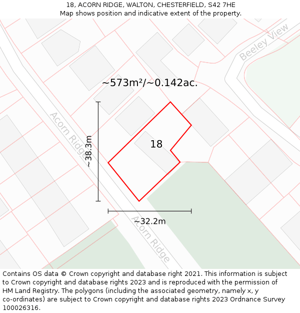 18, ACORN RIDGE, WALTON, CHESTERFIELD, S42 7HE: Plot and title map