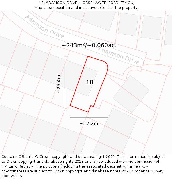 18, ADAMSON DRIVE, HORSEHAY, TELFORD, TF4 3UJ: Plot and title map