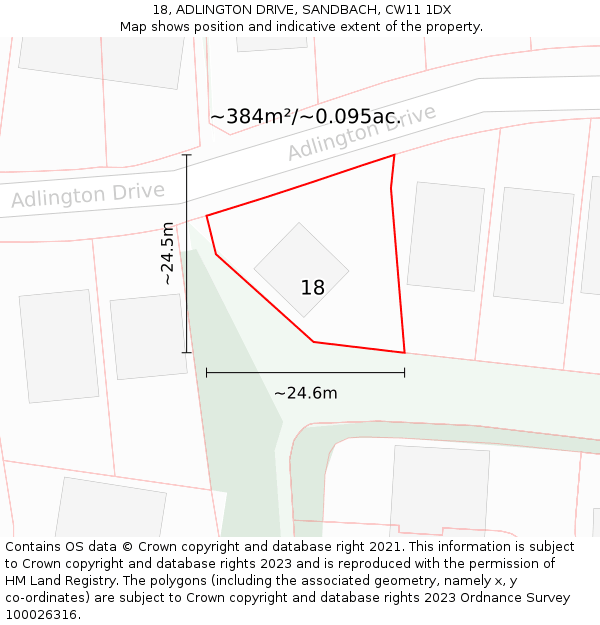 18, ADLINGTON DRIVE, SANDBACH, CW11 1DX: Plot and title map