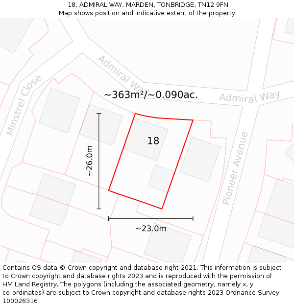 18, ADMIRAL WAY, MARDEN, TONBRIDGE, TN12 9FN: Plot and title map