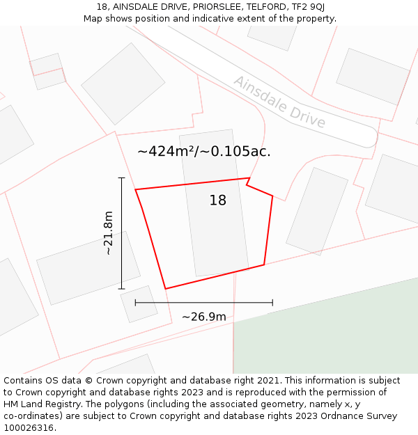 18, AINSDALE DRIVE, PRIORSLEE, TELFORD, TF2 9QJ: Plot and title map