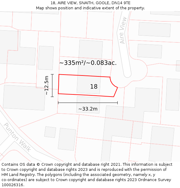 18, AIRE VIEW, SNAITH, GOOLE, DN14 9TE: Plot and title map