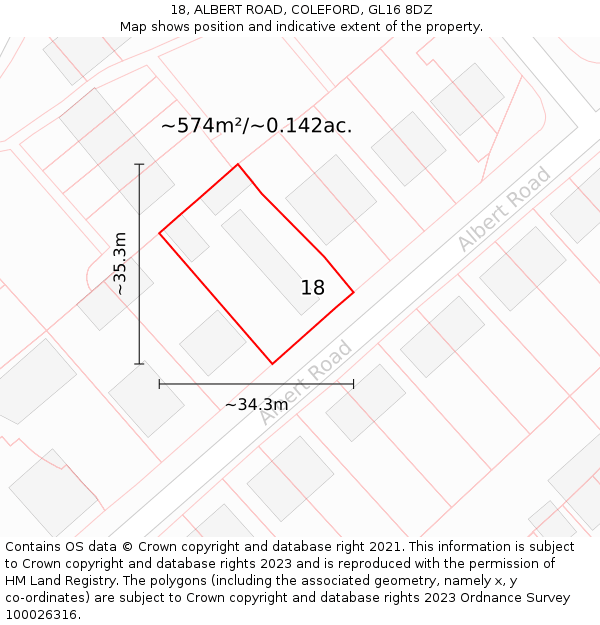 18, ALBERT ROAD, COLEFORD, GL16 8DZ: Plot and title map