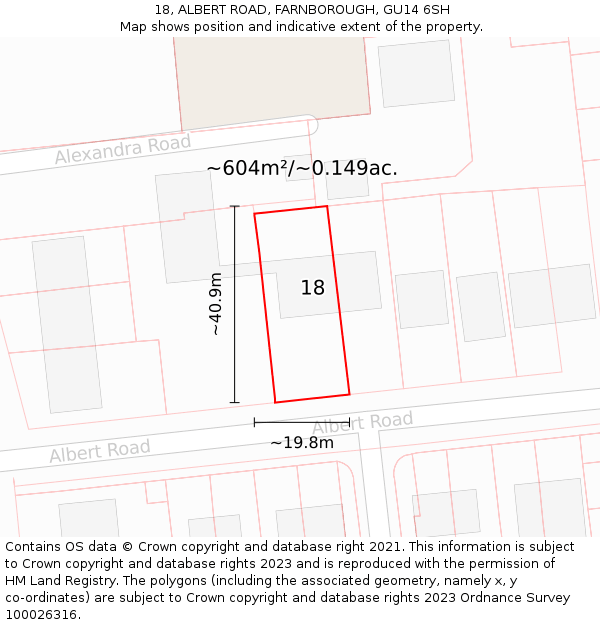 18, ALBERT ROAD, FARNBOROUGH, GU14 6SH: Plot and title map