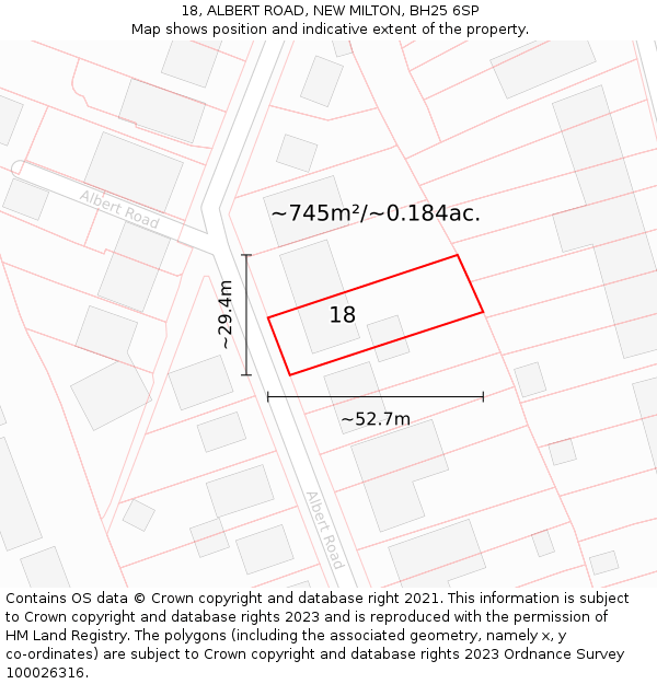 18, ALBERT ROAD, NEW MILTON, BH25 6SP: Plot and title map