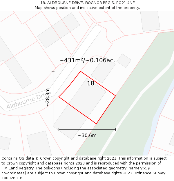 18, ALDBOURNE DRIVE, BOGNOR REGIS, PO21 4NE: Plot and title map