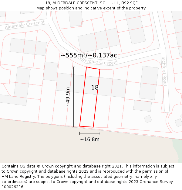 18, ALDERDALE CRESCENT, SOLIHULL, B92 9QF: Plot and title map