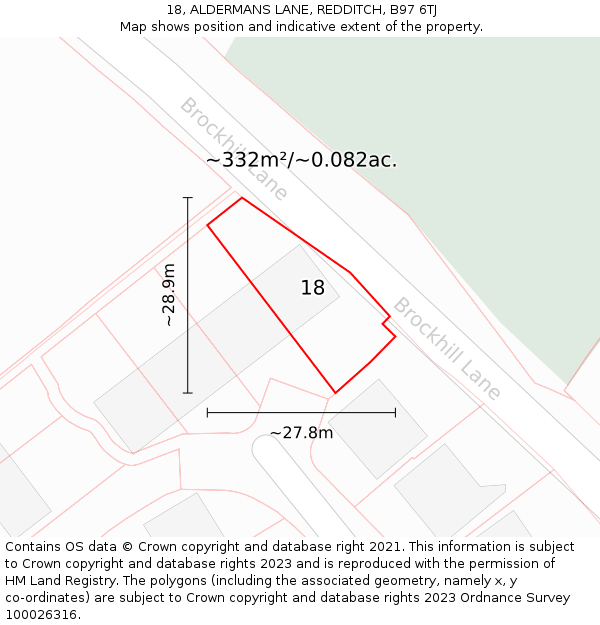 18, ALDERMANS LANE, REDDITCH, B97 6TJ: Plot and title map