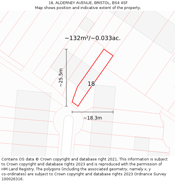 18, ALDERNEY AVENUE, BRISTOL, BS4 4SF: Plot and title map