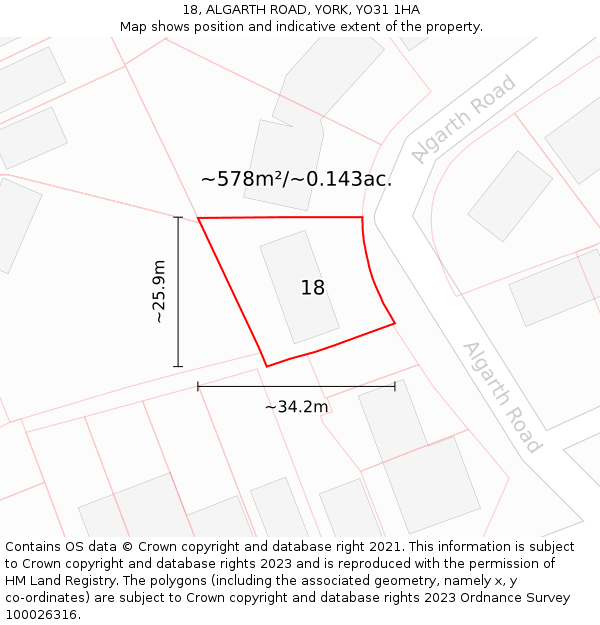 18, ALGARTH ROAD, YORK, YO31 1HA: Plot and title map