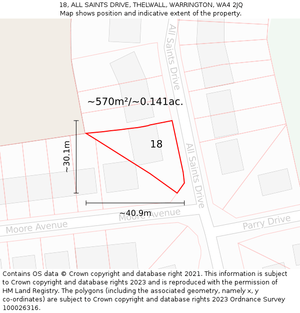 18, ALL SAINTS DRIVE, THELWALL, WARRINGTON, WA4 2JQ: Plot and title map