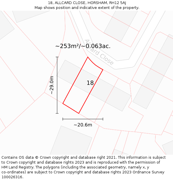 18, ALLCARD CLOSE, HORSHAM, RH12 5AJ: Plot and title map