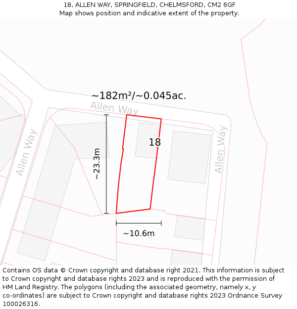 18, ALLEN WAY, SPRINGFIELD, CHELMSFORD, CM2 6GF: Plot and title map