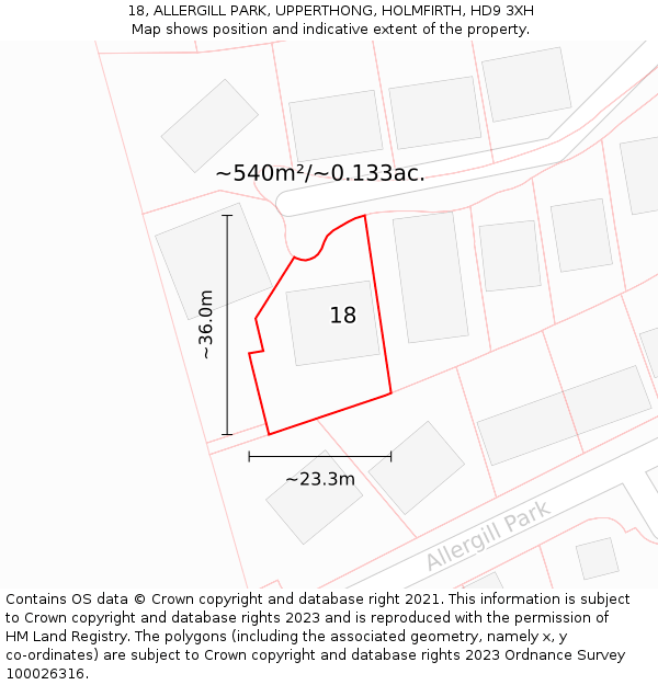 18, ALLERGILL PARK, UPPERTHONG, HOLMFIRTH, HD9 3XH: Plot and title map