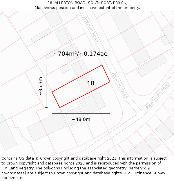 18, ALLERTON ROAD, SOUTHPORT, PR9 9NJ: Plot and title map