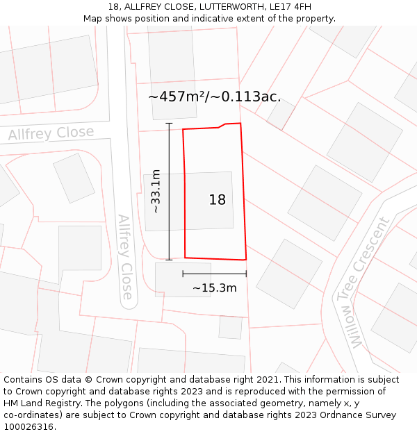 18, ALLFREY CLOSE, LUTTERWORTH, LE17 4FH: Plot and title map