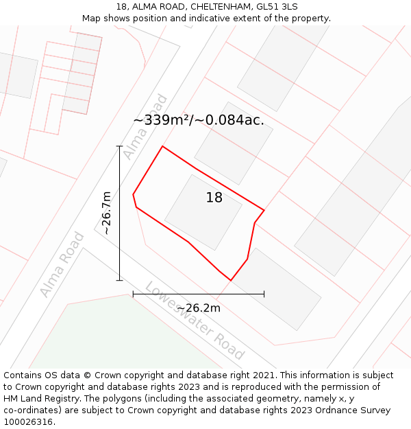 18, ALMA ROAD, CHELTENHAM, GL51 3LS: Plot and title map