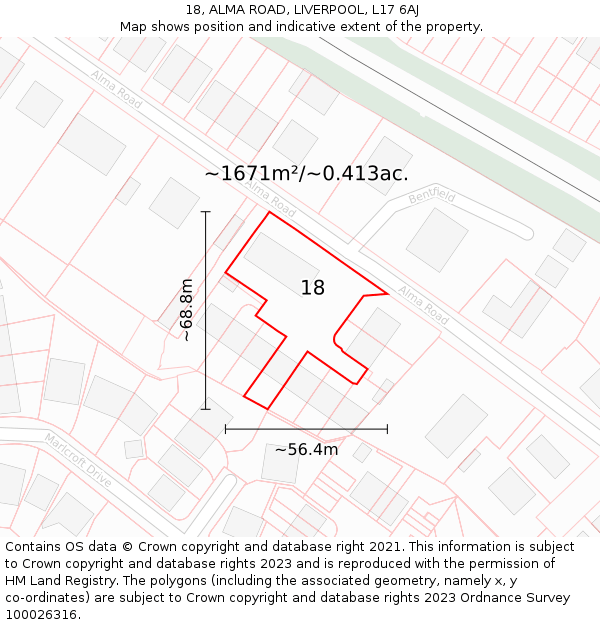 18, ALMA ROAD, LIVERPOOL, L17 6AJ: Plot and title map