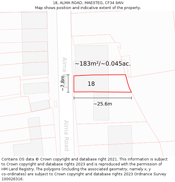 18, ALMA ROAD, MAESTEG, CF34 9AN: Plot and title map