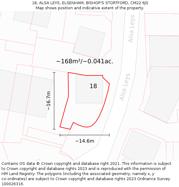 18, ALSA LEYS, ELSENHAM, BISHOP'S STORTFORD, CM22 6JS: Plot and title map