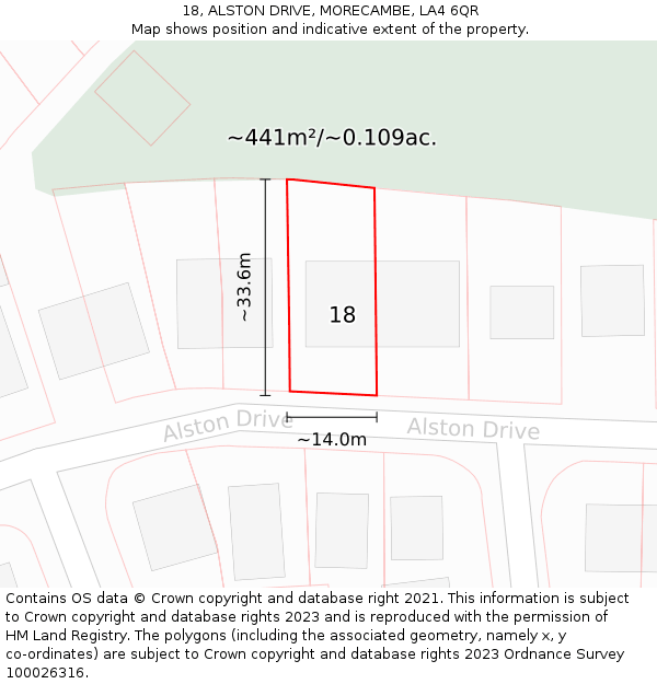 18, ALSTON DRIVE, MORECAMBE, LA4 6QR: Plot and title map