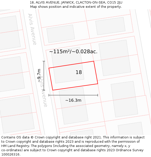 18, ALVIS AVENUE, JAYWICK, CLACTON-ON-SEA, CO15 2JU: Plot and title map