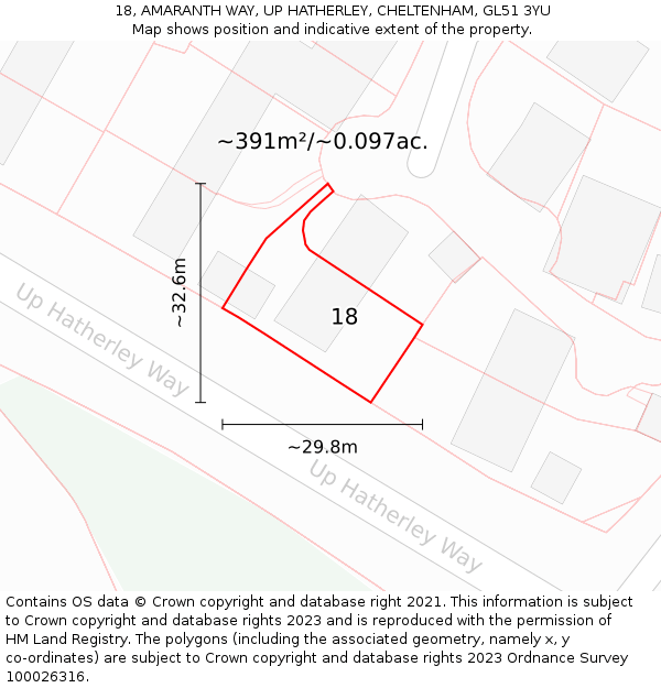 18, AMARANTH WAY, UP HATHERLEY, CHELTENHAM, GL51 3YU: Plot and title map