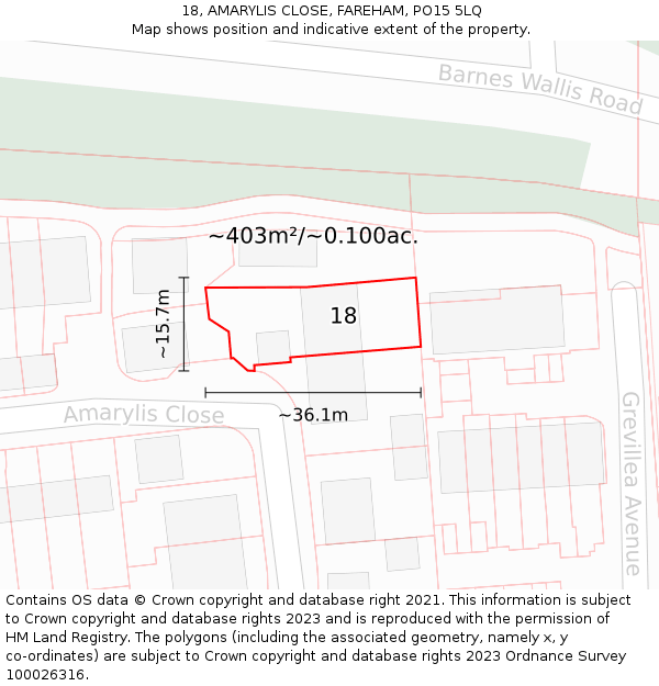 18, AMARYLIS CLOSE, FAREHAM, PO15 5LQ: Plot and title map
