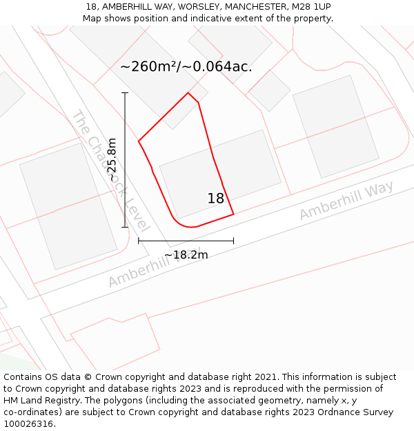 18, AMBERHILL WAY, WORSLEY, MANCHESTER, M28 1UP: Plot and title map