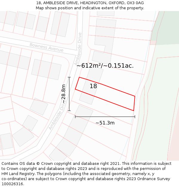 18, AMBLESIDE DRIVE, HEADINGTON, OXFORD, OX3 0AG: Plot and title map