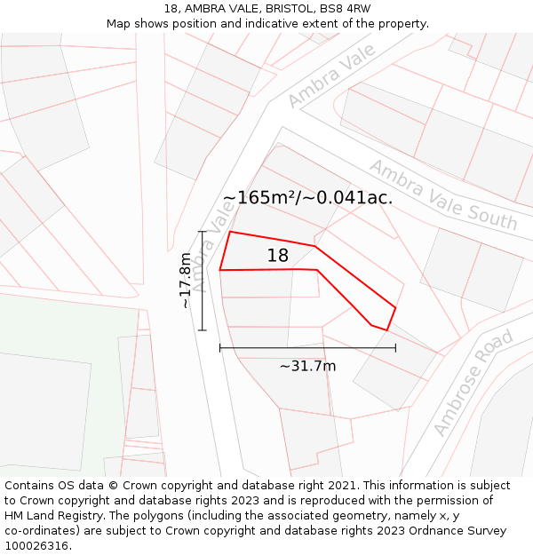 18, AMBRA VALE, BRISTOL, BS8 4RW: Plot and title map